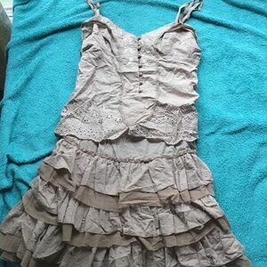 💚3/$25 Ai M tan summer dress with ruffle lace on bottom new with tags
